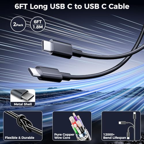 Image of 60W Type C Charger, 2Pack Super Fast Type C Android Phone Charger USBC 6FT