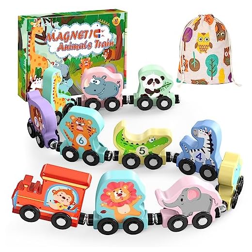 Zeoddler Toys for Toddlers, 11 Magnetic Wooden Animals Train Set, Montessori Toys for Toddlers, Preschool Learning Activities for Kids, Birthday Gifts for Boys, Girls