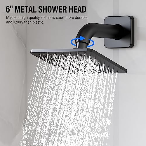 Set de grifería para ducha Esnbia, con cabezal de lluvia de 6 pulgadas, manija simple y conjunto para bañera en acabado negro mate miniatura 4