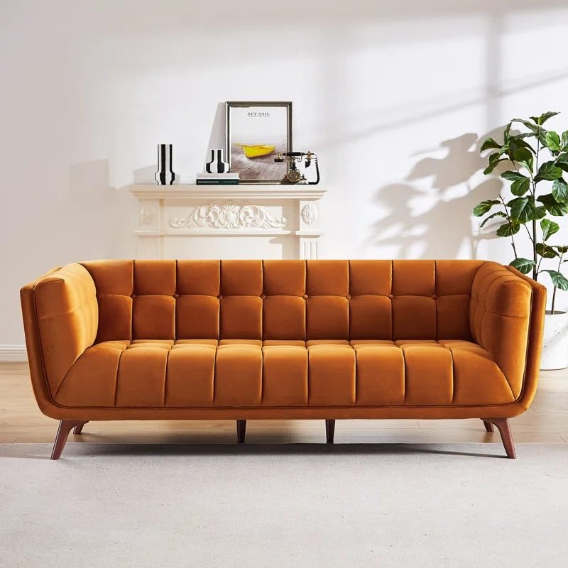 LEGACY OF COMFORT Ardrie 86'' Upholstered Sofa 3 Seater Sofa Three Seater Sofa for Living Room Guest Room Hotels Office (Burnt Orange Velvet)-image-5