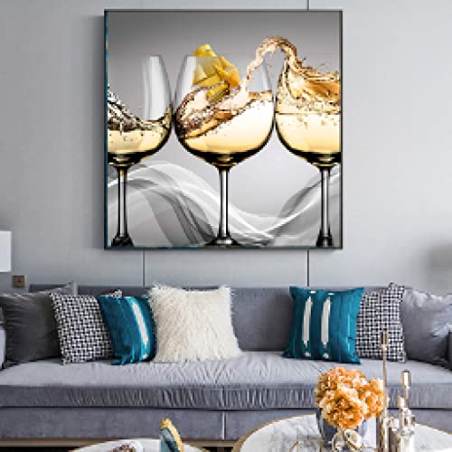 Décoration murale salle à manger toile verre de vin minimaliste chic 70x70