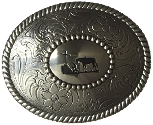 Nocona Men's Small Oval Prayer Oval Buckle, silver, One Size