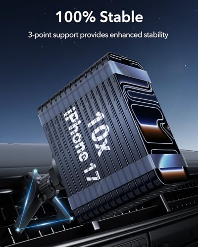 Image of ESR for MagSafe Car Mount, Magnetic Car Mobile Holder, Air Vent /Dashboard Magnetic Phone Mount for iPhone 17e /Air /17 /16e /16 /15 /14 /13, Samsung, Pixel 10, All Smartphones, Grey(2 Metal Rings Included)