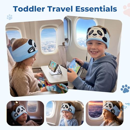 Image of Toddler Headband Headphones Wireless, Kids Bluetooth Earphones for iPad, Safe Volume - Wired School Headphones with 3.5 MM Jack, Sleep Mask for Kids, Travel Accessories Gift for Boys & Girls (Panda)