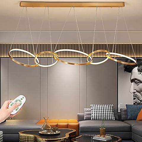 Kronleuchter LED Pendelleuchte Moderne Wohnzimmer Lampe Dimmbar Fernbedienung Pendellampe Rund Design Hängeleuchte Metall Acryl Hängelampe Esszimmer Schlafzimmer Deko Leuchte Höhenverstellbar Golden Cover