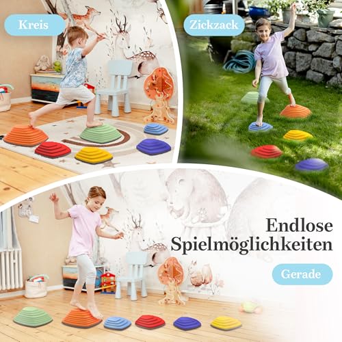 Stapelsteine Balanciersteine für Kinder - fördert Gleichgewicht, Balance & Koordination - vereint Bewegungsspiele & Gartenspielzeug - für Indoor, Outdoor & Garten - Flusssteine - Stepping Stones