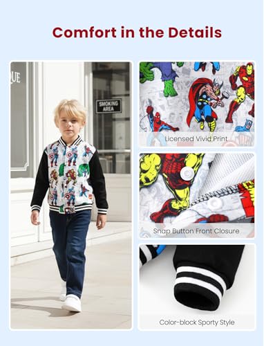 Image of Disney Marvel Bomber Jacket Spider Man Toy Story Cars Varsity Cardigan2-13Y | Officially Licensed Snap Button Coat,Fall Star Wars Graphic Cloth Top,Hulk Venom Stitch Mickey Lightning Mcqueen Kids Apparel