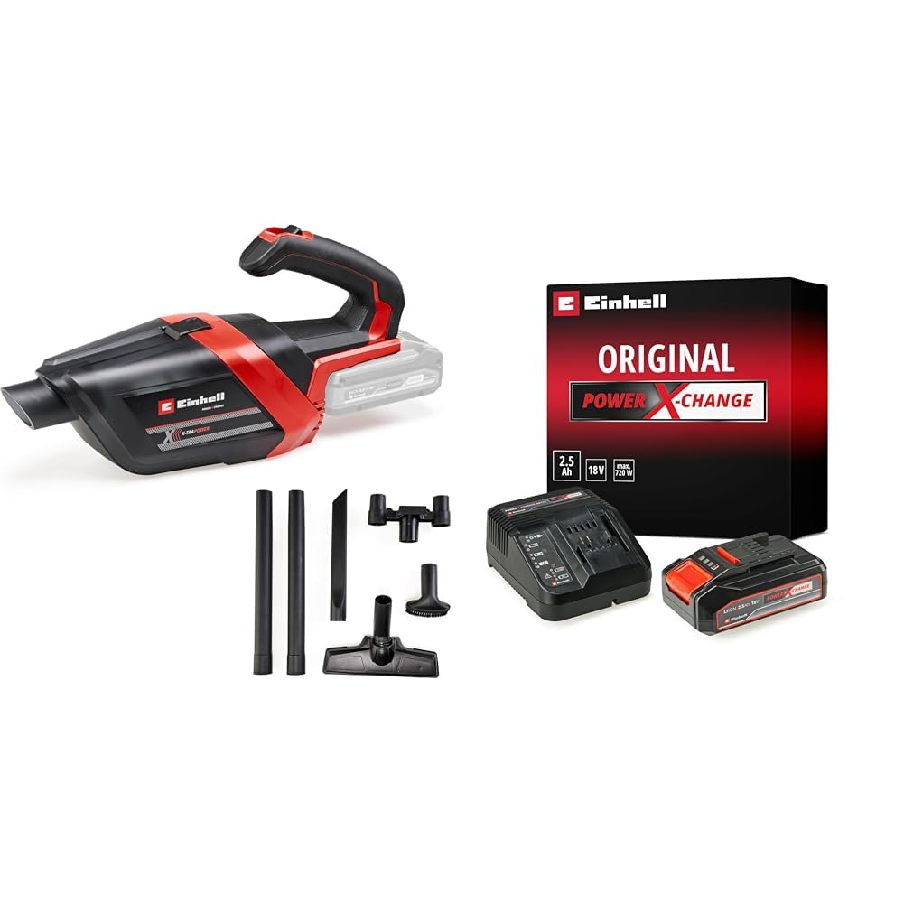 Einhell TE-HV 18/06 Li - Solo, Akülü El Süpürgesi ve Einhell 18V 2,5 Ah PXC Starter Kit (Başlangıç Seti)
