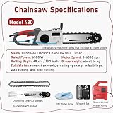 MINHUIJIHUI Przecinarka do ścian, elektryczna piła łańcuchowa 5800WW/6500W, piła do betonu, system łańcuchów diamentowych, podwójny obwód wody bezpyłowej zawiera 2 łańcuchy 2 pręty, do okien drzwi