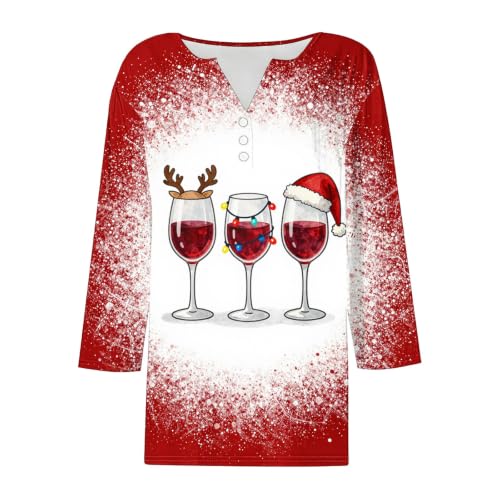 Women Christmas T-Shirts Henley V Neck Tops Loose Casual Blouse - image 5