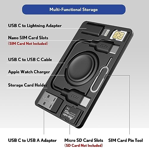 PZOZ Adapter Storage Charger Protable Travel,Built in USB C to Lightning Charging Cable Card, Type C USB A Cord Compatible with iPhone iPad Phone Apple Watch iWatch Accessories