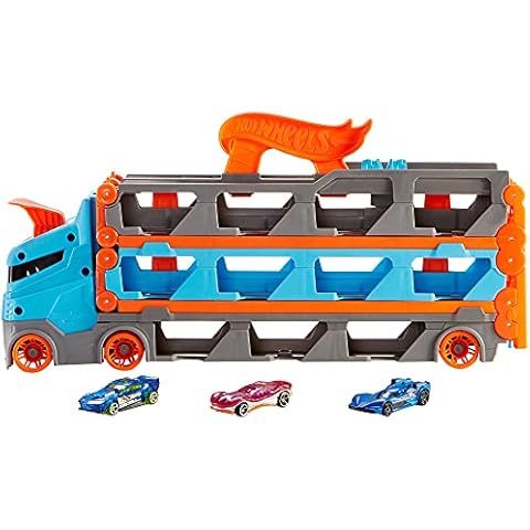 ​Hot Wheels Speedway Hauler Storage Carrier with 3 1:64 Scale Cars & Convertible 6-Foot Drag Race Track for Kids 4 to 8 years Old, Stores 20+ Cars & Connects to Other Hot Wheels City Sets & Tracks Cover