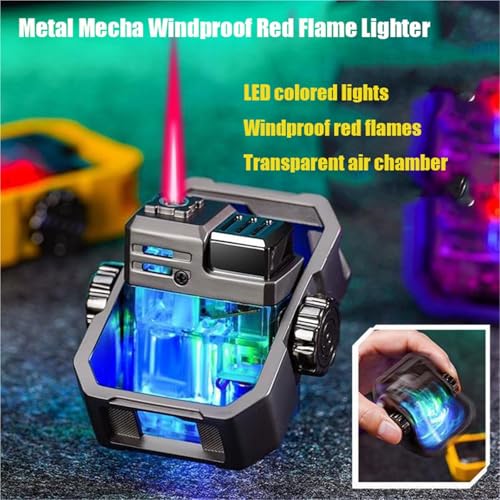 Encendedor metálico viento rojo ajustable recargable miniatura 2