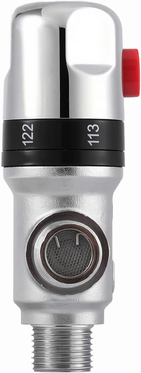 TreMax Thermostaic Mixing Valve with 1/2 NPT Thread, Shower Mixing Valve with NPT Connector no need Adaptors, Temperature Control Valve, Fahrenheit Scale Mark, Solid Brass- Silver
