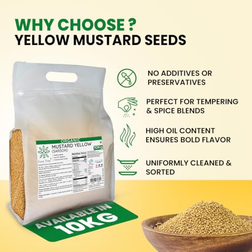 Image of Pure Tree Certified Organic Yellow Mustard Seeds | 10 Kg / 10000 g | Rai Seeds Pili Sarson dana | Aromatic Kadugu Avalu | Sarso Seeds