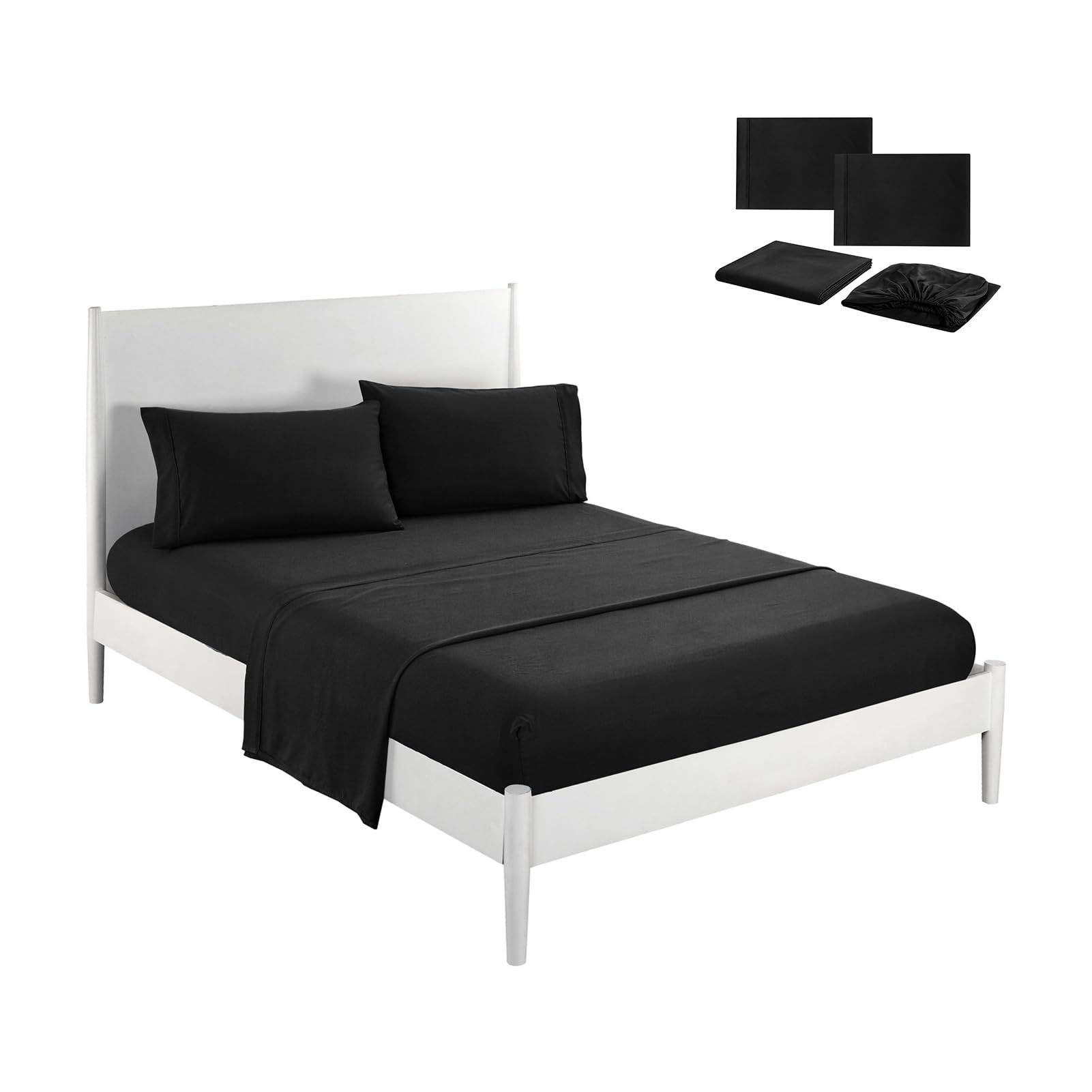 FUSSWIND Bed Sheets, Breathable & Cooling & Comfortable, Silver Infused, 4 Piece Bed Sheet Set (Black, King)