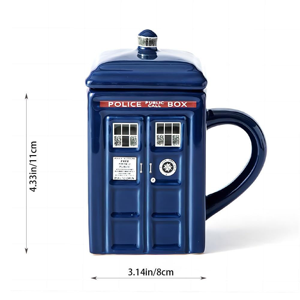 MBSM Creative Mug – Doctor Police Box Tazza in ceramica con coperchio per caffè, tè e altre bevande, tazza quadrata da 425 ml