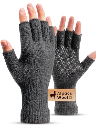 Cadtuos Alpaca Wool Fingerless Gloves for Men Women Thermal Winter Gloves for Driving Typing Fishing Hiking Running