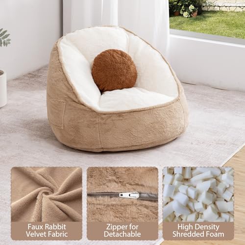 HOMMPA 3FT Bean Bag Chair with Pocket Faux Rabbit Fur Bean Bag for Teens & Kids Comfy Lounge Lazy Floor Sofa Accent Chair for Living Room, Bedroom,Dorm,Coconut Brown - image 3
