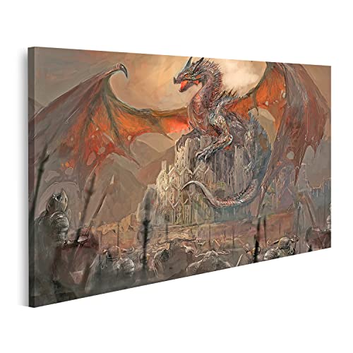 Tableau sur toile dragon et chevalier islandburner pour décoration murale