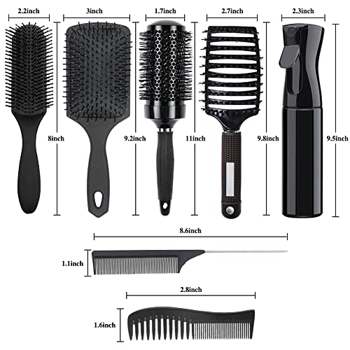 9Pcs Hair Brush Set Round Brush And Paddle Hair Brush Great On Wet Long Thick Hair, Detangling Brush And Spray Bottle For Wavy Curly Hair, Meet Your Family's Daily Hair Care Needs #TOP6