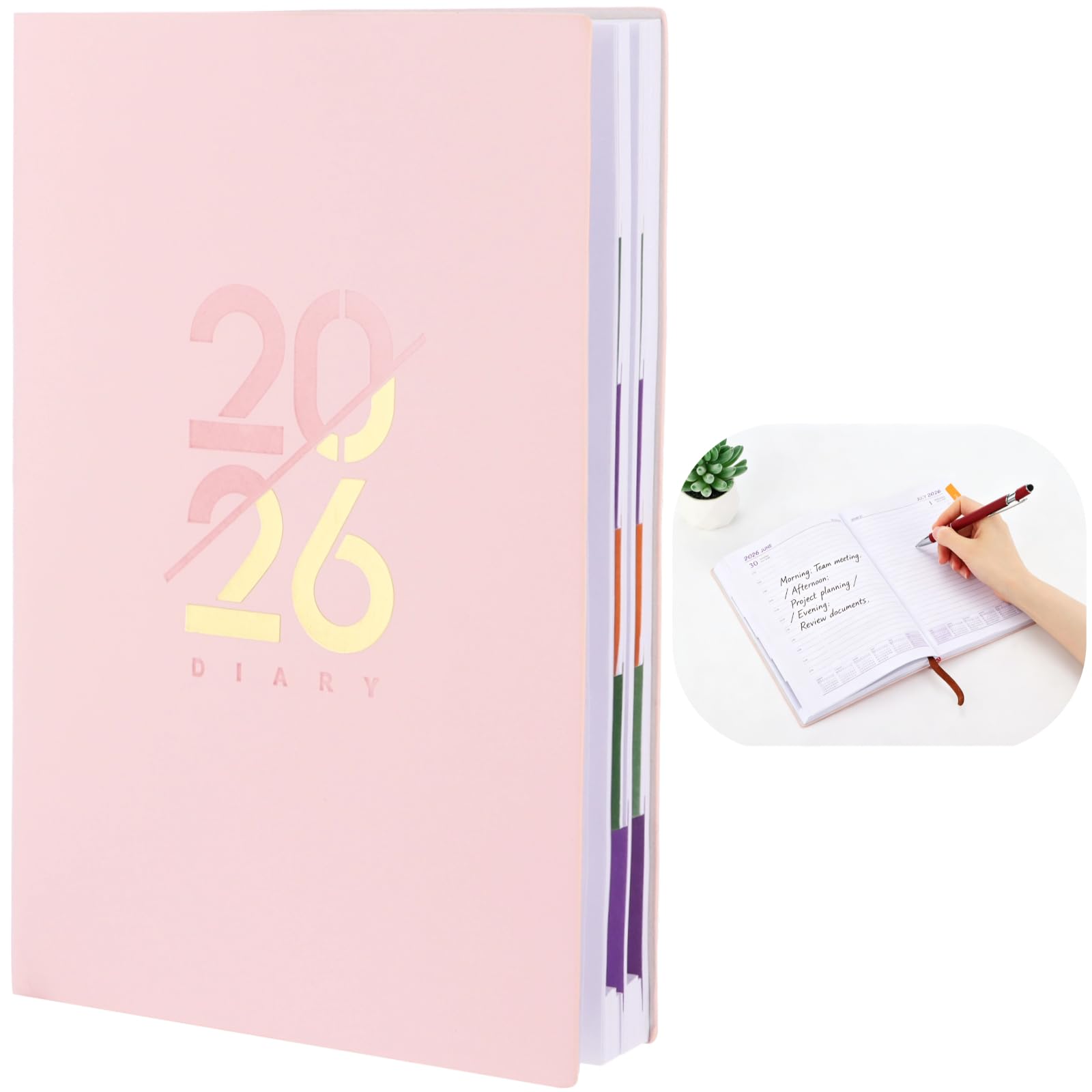 Agenda diaria 2026, cuaderno de gestión del tiempo, tamaño A5, tapa dura, cuaderno de gestión del tiempo, 324 páginas con mensuales, calendario y marcapáginas, ideal para planificación anual