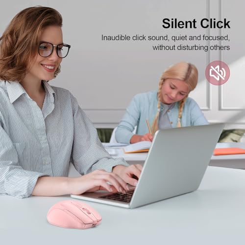 Image of TECKNET Wireless Mouse, BT 5.0 /2.4G, Rechargeable 6-DPI Silent, Pink | Bluetooth 5.0 /3.0 & USB A, 2-Device Easy Switch, Wide OS Compatible, 6 Buttons, 6-DPI up to 4800, Ergonomic for S to M Hands