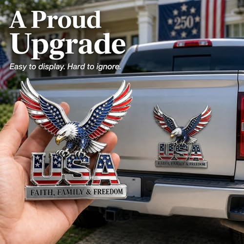 image for Generic USA Faith, Family & Freedom Metal Emblem, 3D American Eagle Fl