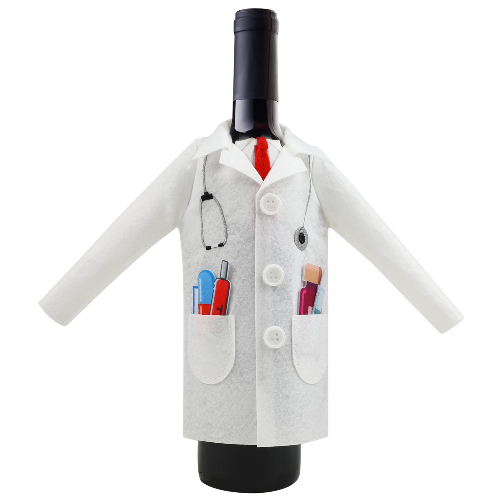LOMIMOS White Wine Men Doctor Coat, Felt Male Ceremony Wine Wrapping Cover with Syringe Capsules Tie for Graduation Retirement Anniversary Medical