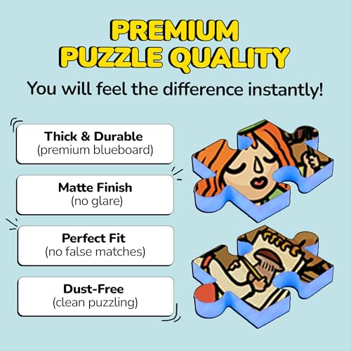 Image of Odd Pieces Jigsaw Puzzles 1000 Pieces with Storytelling Comics, for Women, White Elephant, Mystery Puzzle for Adults & Kids - 19.7'' x 27.6'' Frameable Magic Puzzle Art (Mushroom Mayhem)