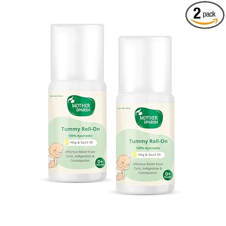 Mother Sparsh Tummy Roll On for Baby, Colic Relief and Digestion, 100% Ayurvedic, Hing & Saunf, 40ml (Pack of 2)