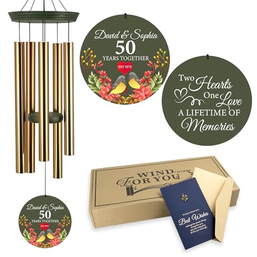 Image of ASTARIN 50th Anniversary Wind Chimes Personalized, 30 inch /36 inch Deep Tone Wind Chimes for Wife Husband Parents, Romantic Souvenirs for Men Women Couple