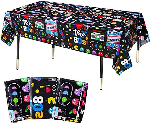 KRUCE 3 Pack 80s Party Tablecloths,80s Plastic Table Cover,80s Hip Hop Theme Birthday Party Decorations,220*130cm