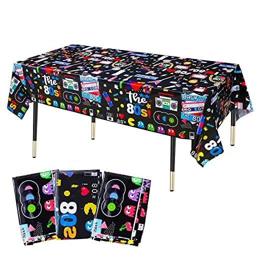 KRUCE - Paquete de 3 manteles de fiesta de los 80, manteles de plástico de los 80, decoraciones de fiesta de cumpleaños con temática hip hop de los 80, 220 x 130 cm