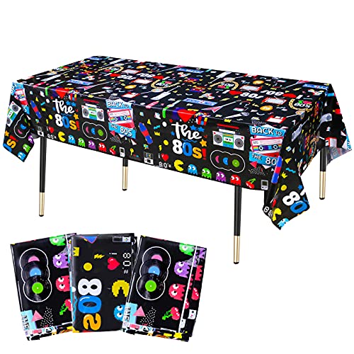 KRUCE 3 Pack Party Tablecloths,Plastic Table Cover,80s Hip Hop Theme Birthday Party Decorations,220*130cm