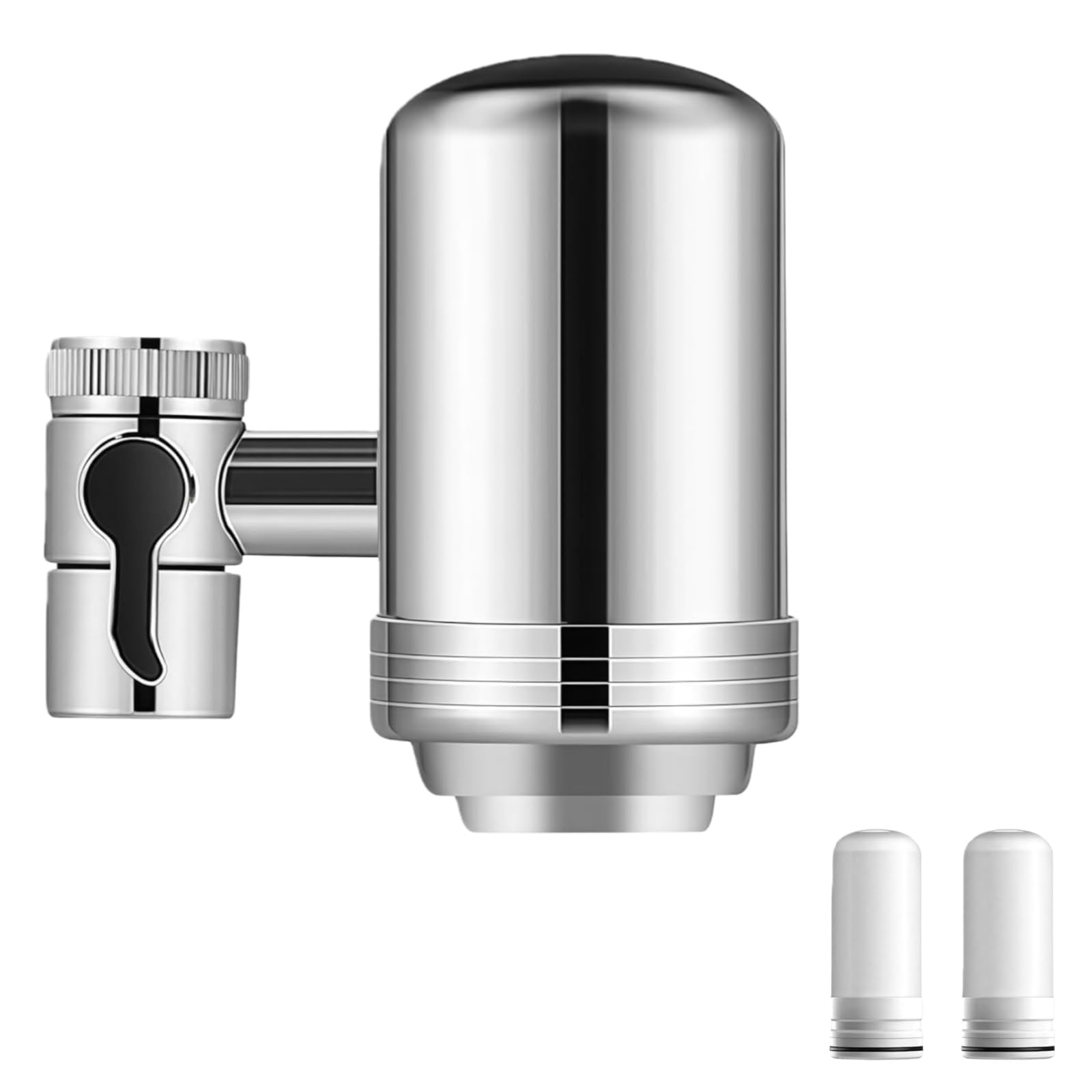 Pureva Water Purifier for Kitchen Taps - Acier inoxydable 304 | Filtre à eau de robinet à charbon activé, Anti chlore & rouille, Solution écologique pour maison et voyage (Argenté)