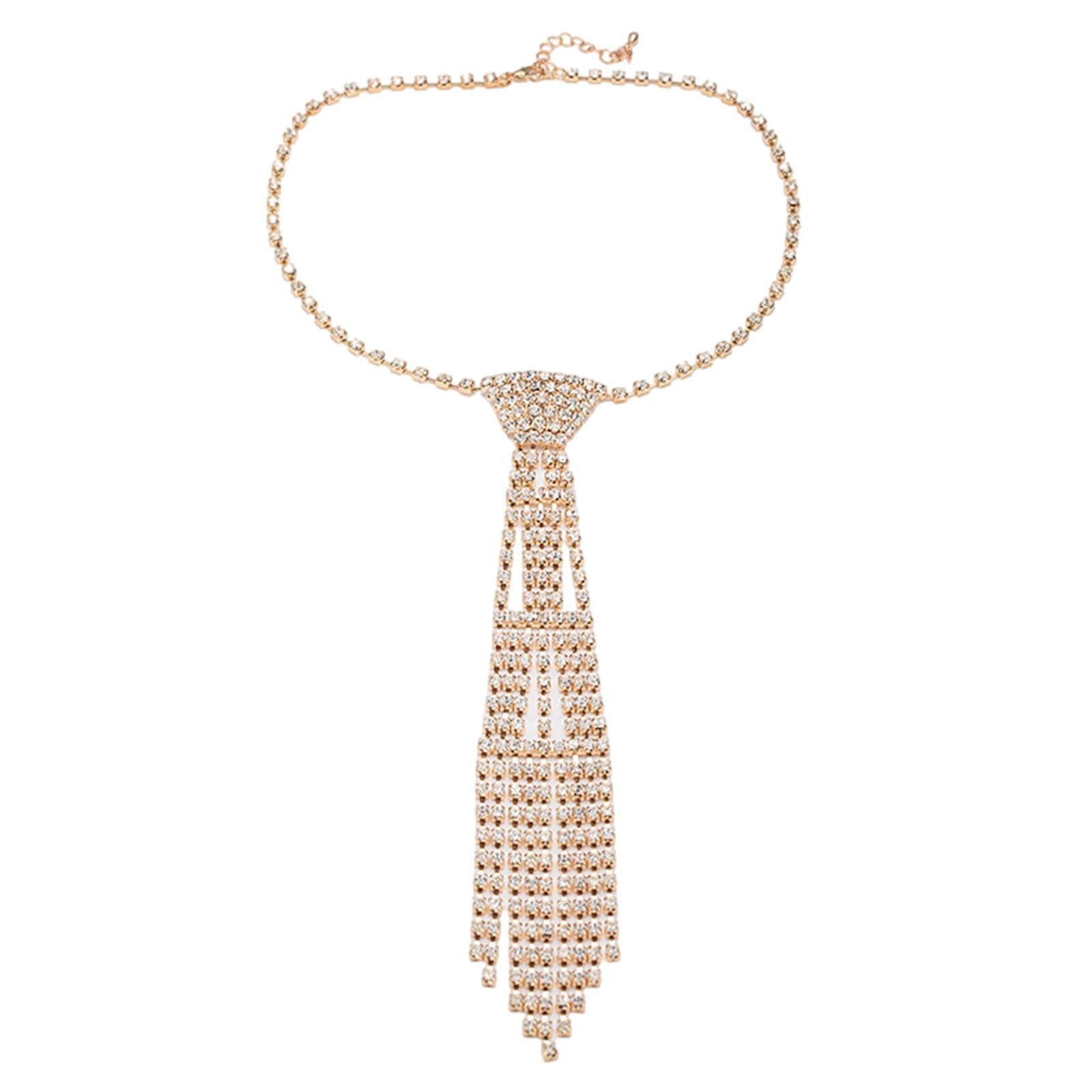 Uqezagpa Punk Necktie Necklace With Shimmering Rhinestones For Fashion Enthusiasts Crystal Necklace For Weddings And Parties Crystal Necktie