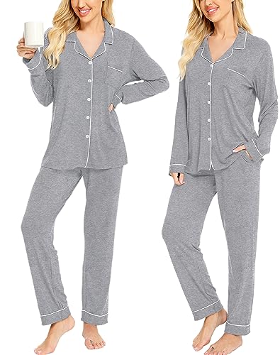 Image of SWOMOG Womens Pajamas Set Long Sleeve Sleepwear Button Down Nightwear Soft Cotton Pj Lounge Sets