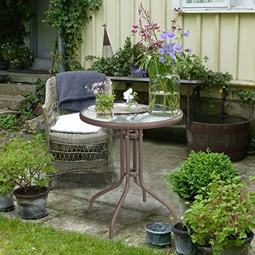 Xkxkke 24" Outdoor Bistro Table Round Patio Dining Table Coffee Table Side Table Outdoor Indoor Furniture With Metal Frame And Tempered Water Ripple Glass Top For Garden Backyard Porch Deck, Brown #TOP7