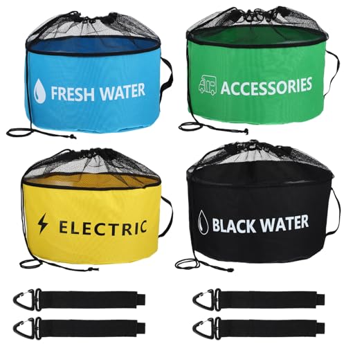 Image of 4 Pack Waterproof RV Hose Bag Storage, RV Utility Bag for Sewer Hose, Camper Storage Bags 4 Colors for Sewer and Fresh Water Hoses, Electrical Cords, Camper Tools Accessories