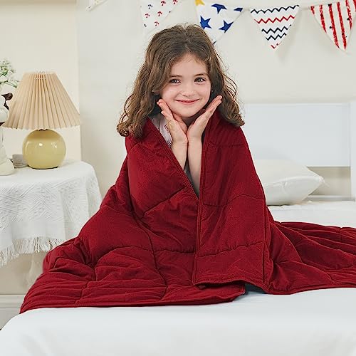 Image of yescool Weighted Blanket (7 lbs, 41 inch x 60 inch, Red) Cooling Heavy Blanket, Perfect for 60-90 lbs, Breathable Throw Blanket Gifts with Premium Glass Bead, Machine Washable