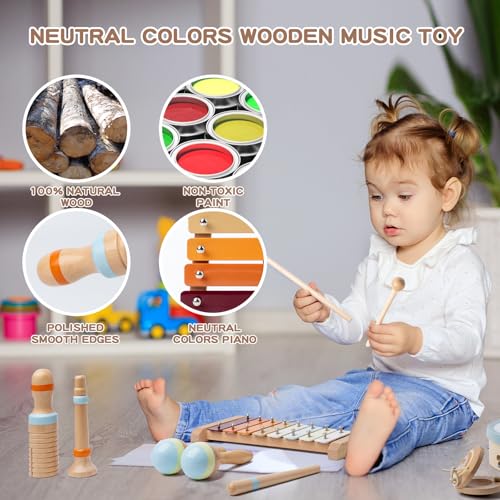 Baby Musical Instruments, Montessori Wooden Toys for Toddlers 1-3, Neutral Colors Percussion Instruments, Modern Boho Xylophone for Kids, Preschool Educational Baby Musical Toys - Image 5