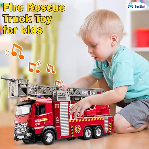 Image of FunBlast Fire Rescue Truck Toy - Realistic City Fire Engine with Light, Sound & Water Spray, Friction Powered Fire Truck Vehicle Toy for Kids Boys & Girls Age 3+ (City Fire)
