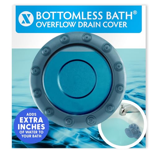 SlipX Solutions Bottomless Bath, Essential Overflow Drain Cover for Bathtub, Best Bath Accessories for Women, Adds Inches of Water to Your Tub for Deeper Soak, 4' Diameter, Dusty Blue