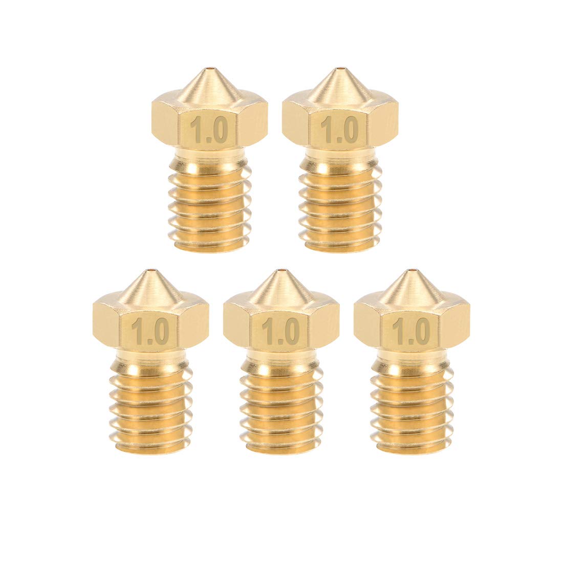 sourcing map 1mm 3D Printer Nozzle Head M6 Thread Replacement, Brass 5pcs