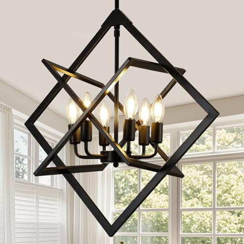 24" Modern Pendant Lights Kitchen Island, 6-Light Matte Black Farmhouse