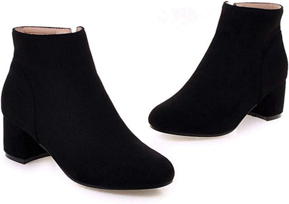 Women's Vegan Suede Dress Ankle Boots Round Toe Zipper Comfy Block Low Heel Booties Dressy Short Boot