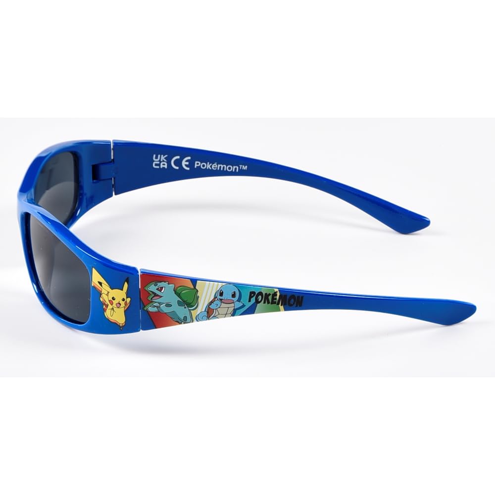 CARTOON Lunettes de soleil sport pour enfant Pikachu Bulbasaur & Squirtle UV400 Cat.3 verres acryliques monture polycarbonate bleu enveloppant idée cadeau Pokémon