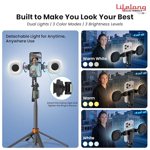 Image of Lifelong Electronics 2-in-1 AI Powered Selfie Stick & Tripod Stand with Auto Face Tracking | Bright Dual Lights | for Phone & Camera | Up to 183CM /6 Feet | Bluetooth Remote | Mobile Stand for Desk