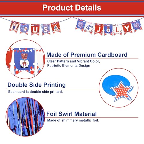 Image of 4th of July Decorations Set Red White and Blue Decorations, Including LOVE USA Banner Foil Fringe Curtains Hanging Swirls for America Patriotic Party, Memorial Day, Independence Day, Labor Day